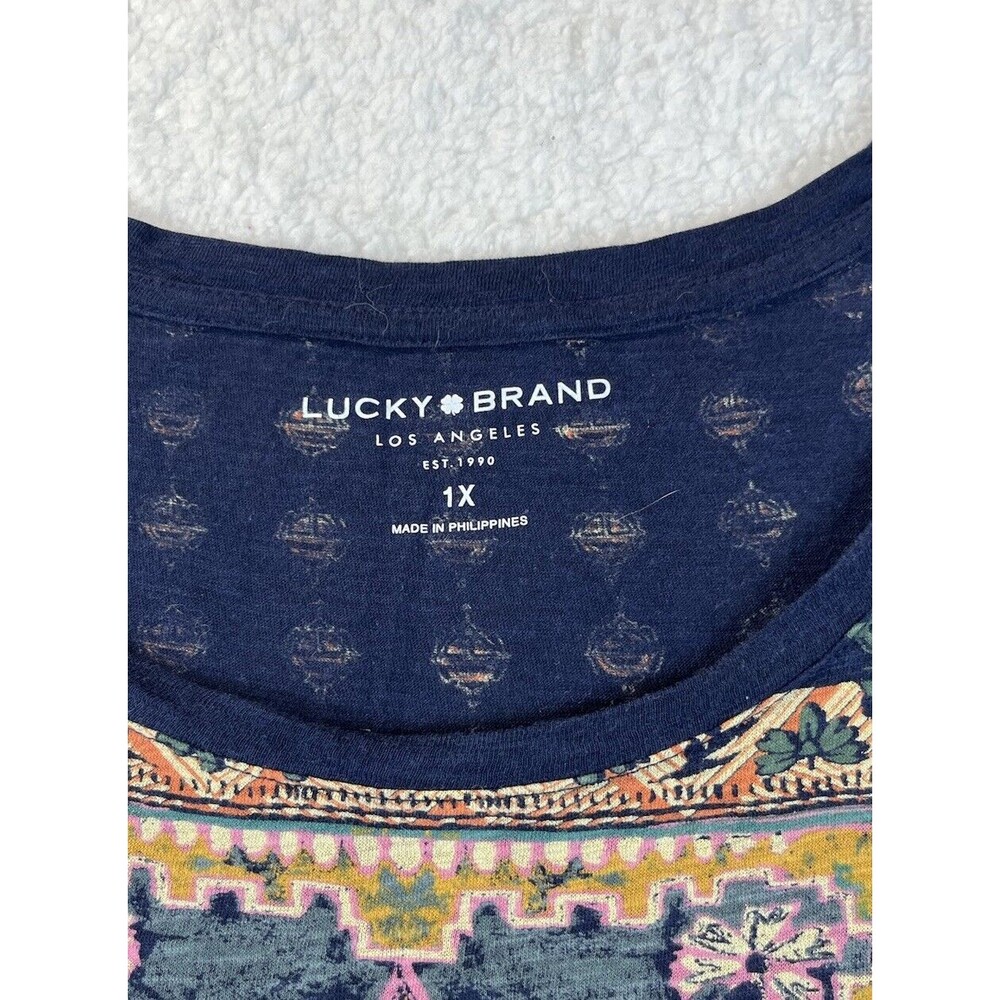 Lucky Brand Tee Womens Plus 1X Persian Carpet Top Scoop S/S Bohemian Lagenlook - Picture 2 of 8